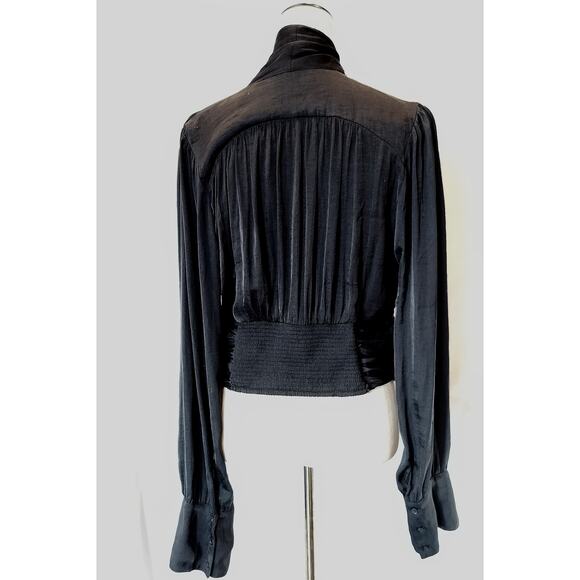 FREE PEOPLE (L)RUCHED, BUTTON FRONT, LONG BELL SLEEVES, NECK-TIE BLOUSE - Picture 10 of 13